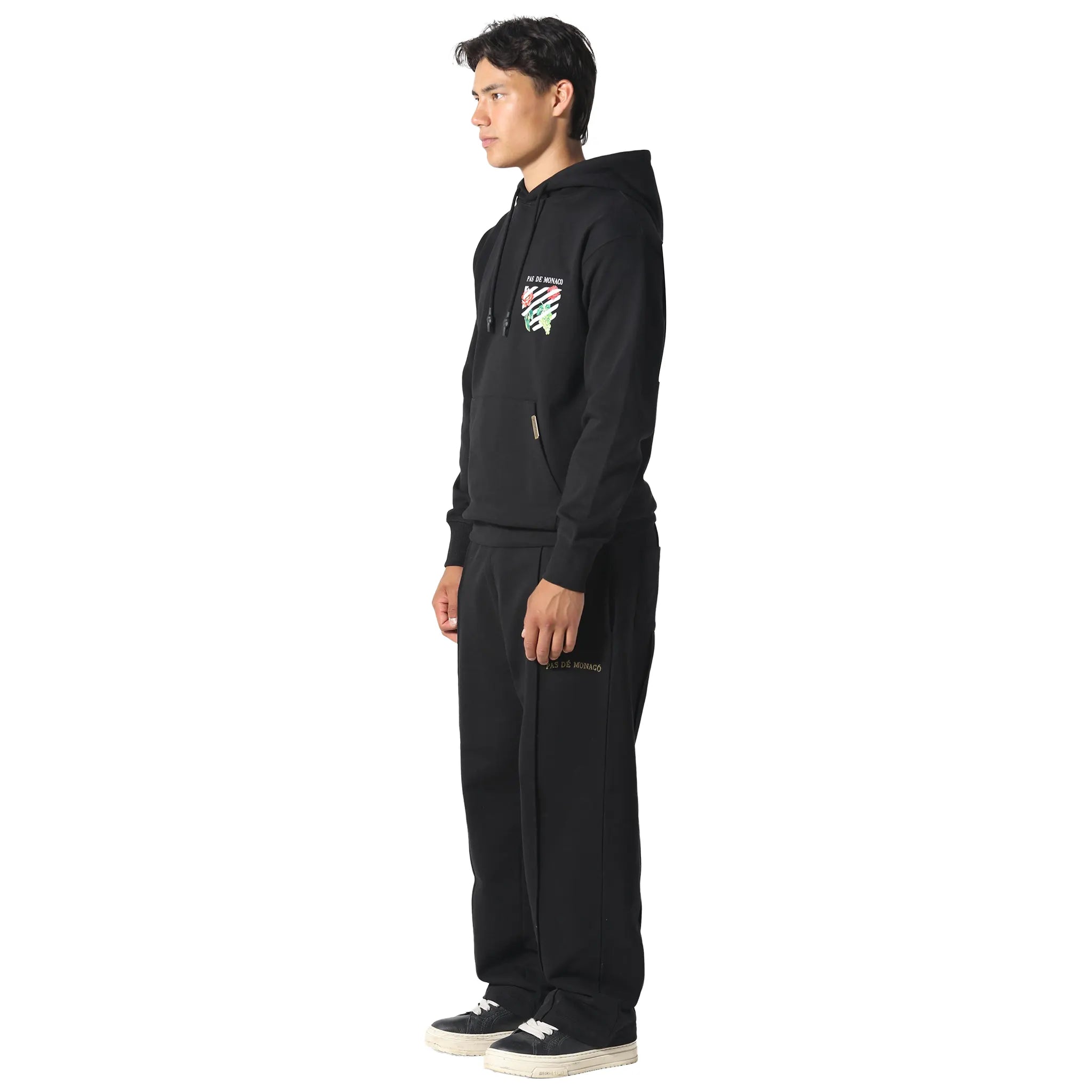 Front Side View of Pas De Monaco Floral Line Black Hoodie 5060615206384